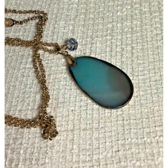 Charming Charlie Denim Blue 2" Long Stone on Gold Tone Chain Necklace - 28" - Picture 8 of 8